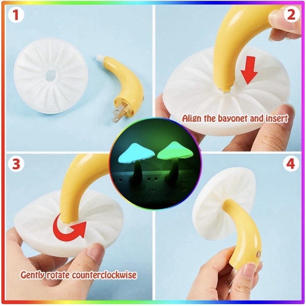 Mushroom Night Light Plug in Lamp Sensor Night Light 7 Different Colors Rotates - Picture 9 of 10